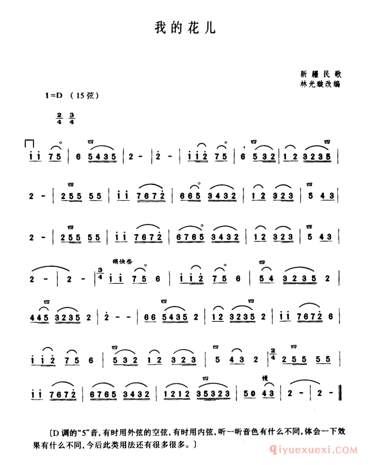 二胡简谱[我的花儿]林光璇订谱版