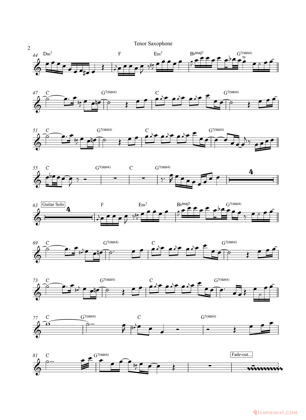 萨克斯乐谱[Getaway 次中音萨克斯]五线谱