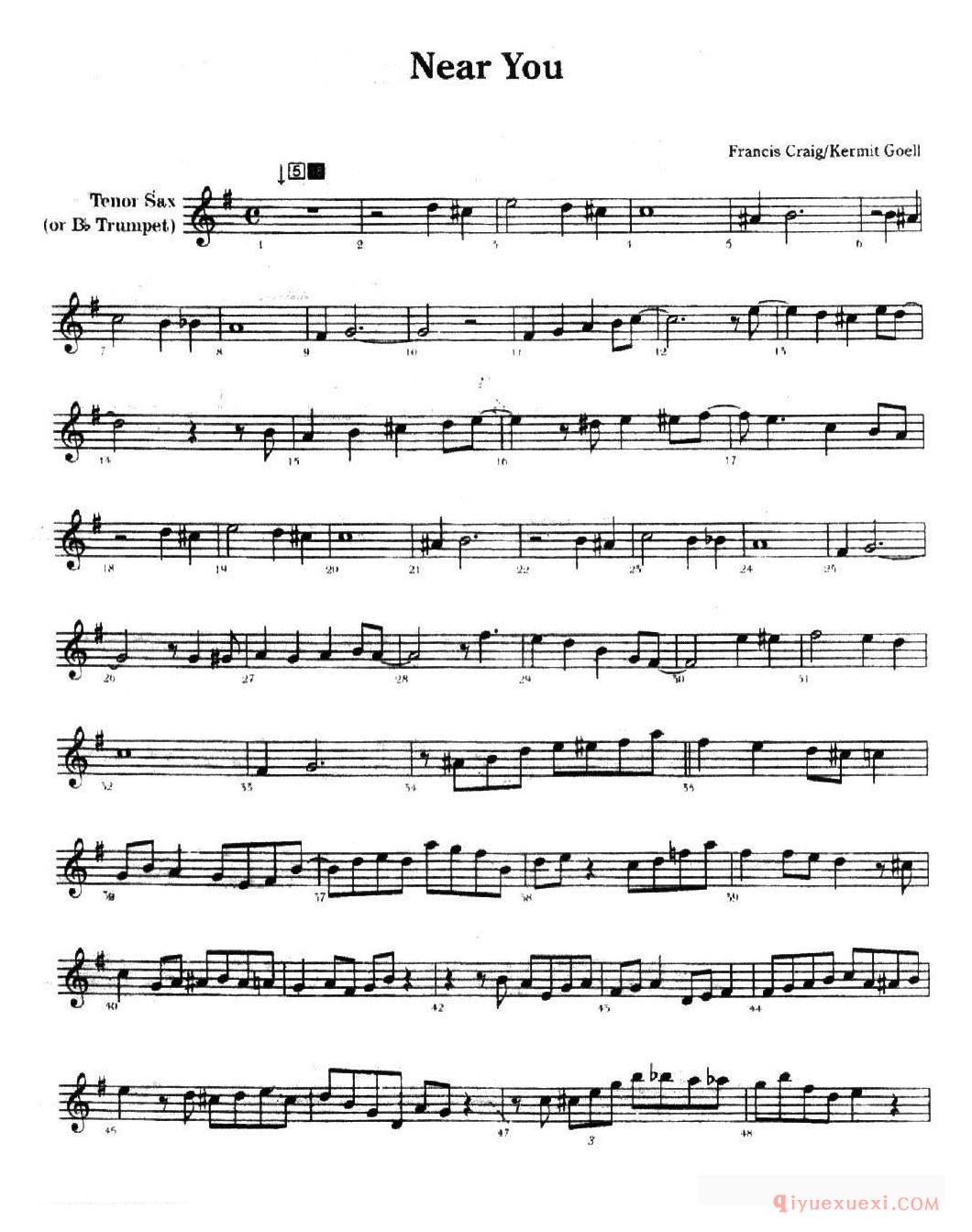 萨克斯乐谱[Near You]五线谱