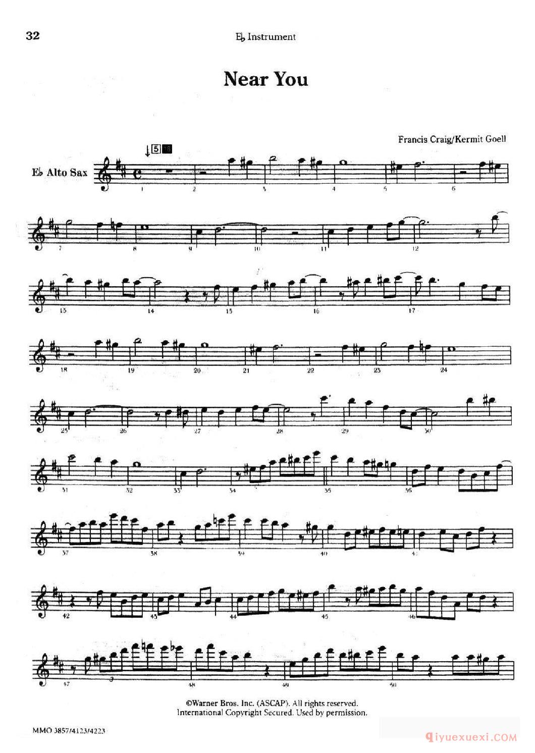 萨克斯乐谱[Near You]五线谱