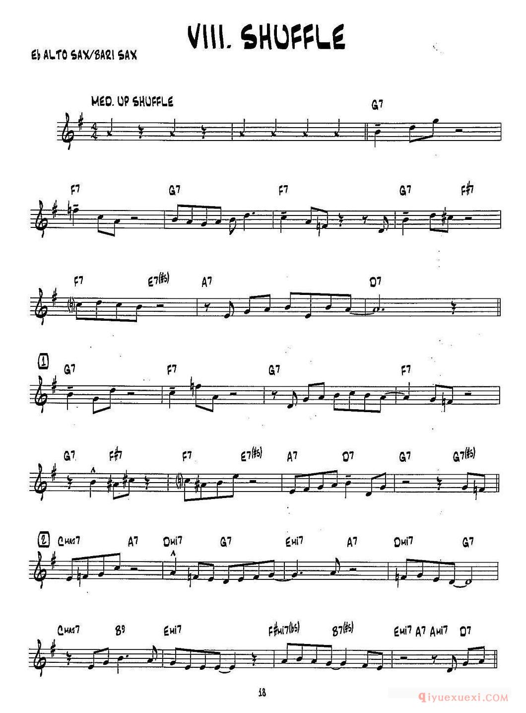萨克斯乐谱[SHUFFLE 15首爵士练习曲之8]五线谱