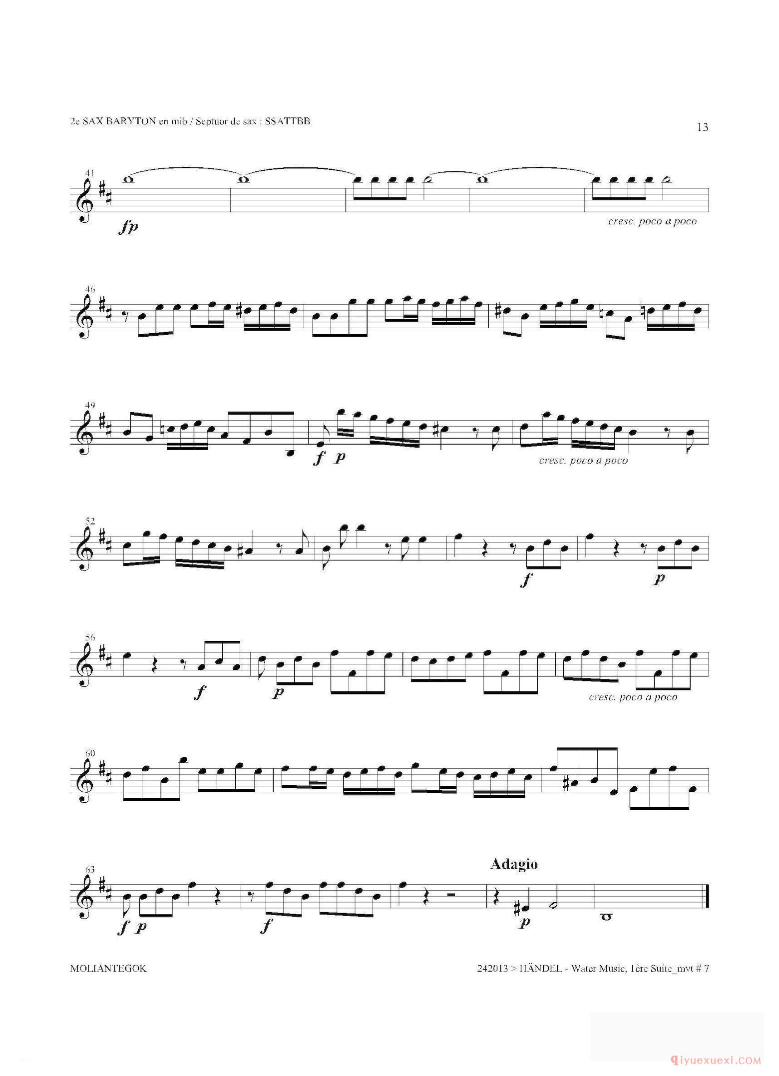 萨克斯乐谱[Water Music（HWV.348 No.1） 第二上低音萨克斯]五线谱