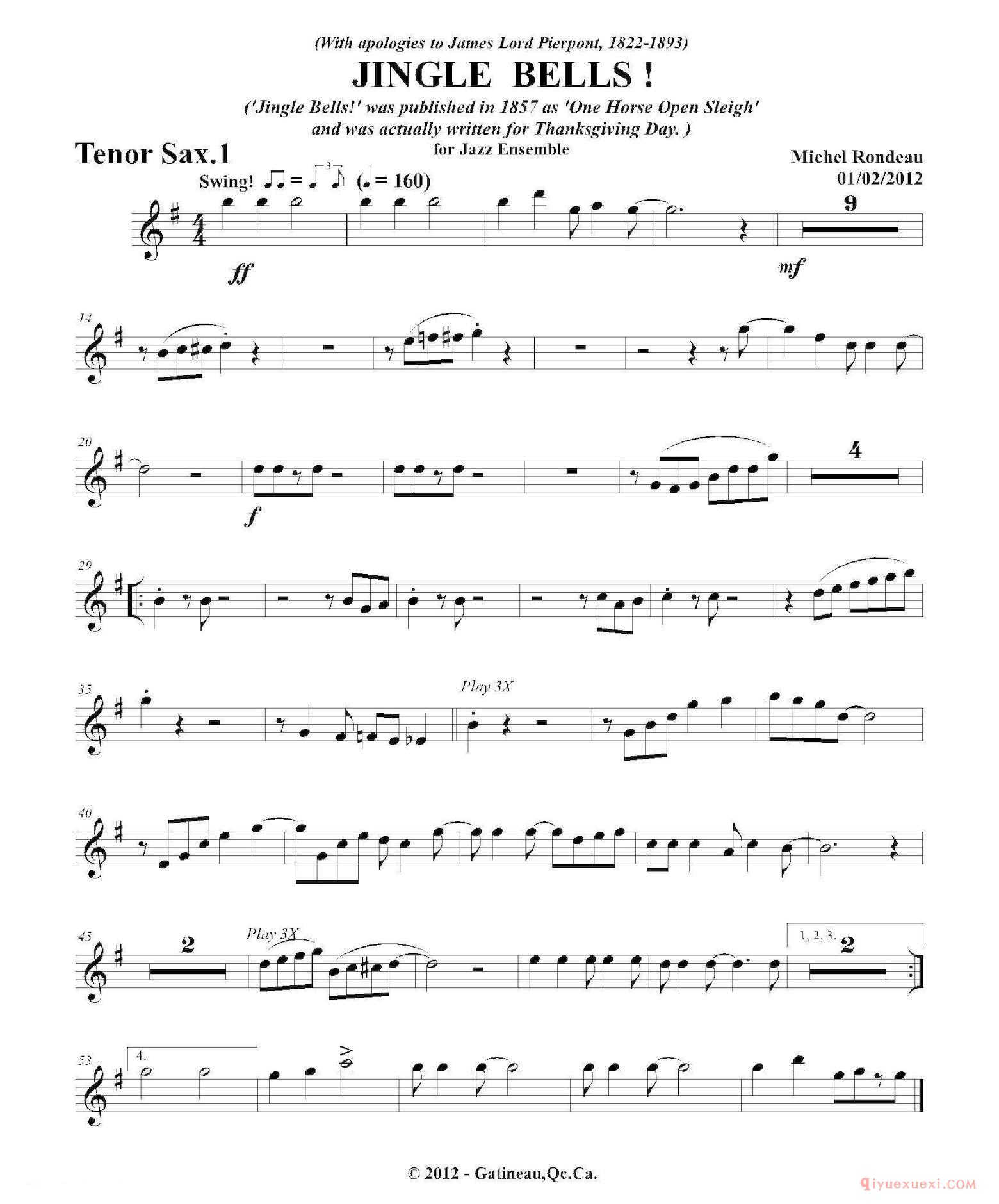 JINGLE BELLS!第一次中音萨克斯分谱