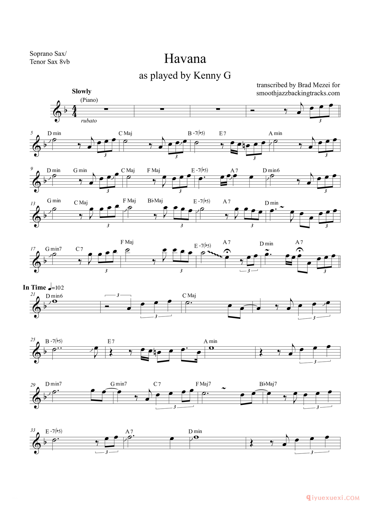 萨克斯乐谱[Havana 高音萨克斯 次中音萨克斯 8vb]
