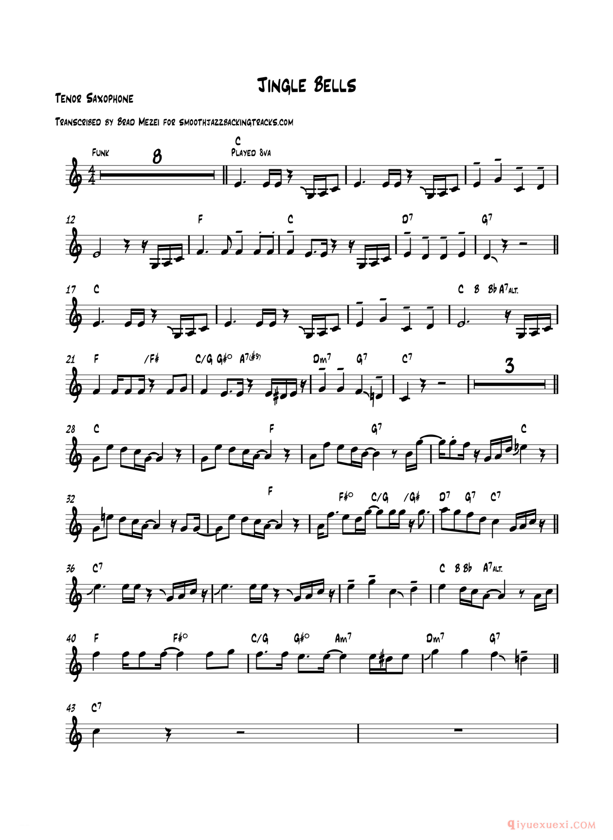萨克斯乐谱[Jingle Bells 次中音萨克斯]