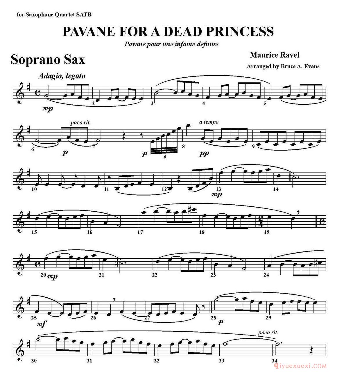 PAVANE FOR A DEAD PRINCESS(四重奏·高音萨克斯分谱)