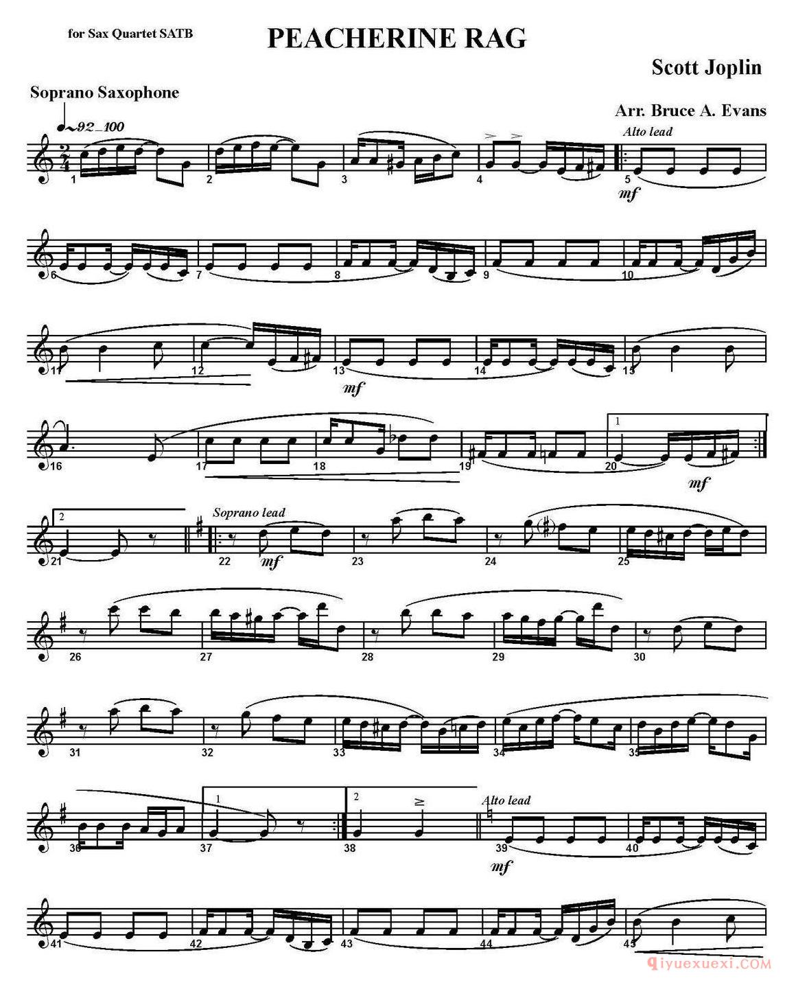 PEACHERINE RAG(四重奏·高音萨克斯分谱)