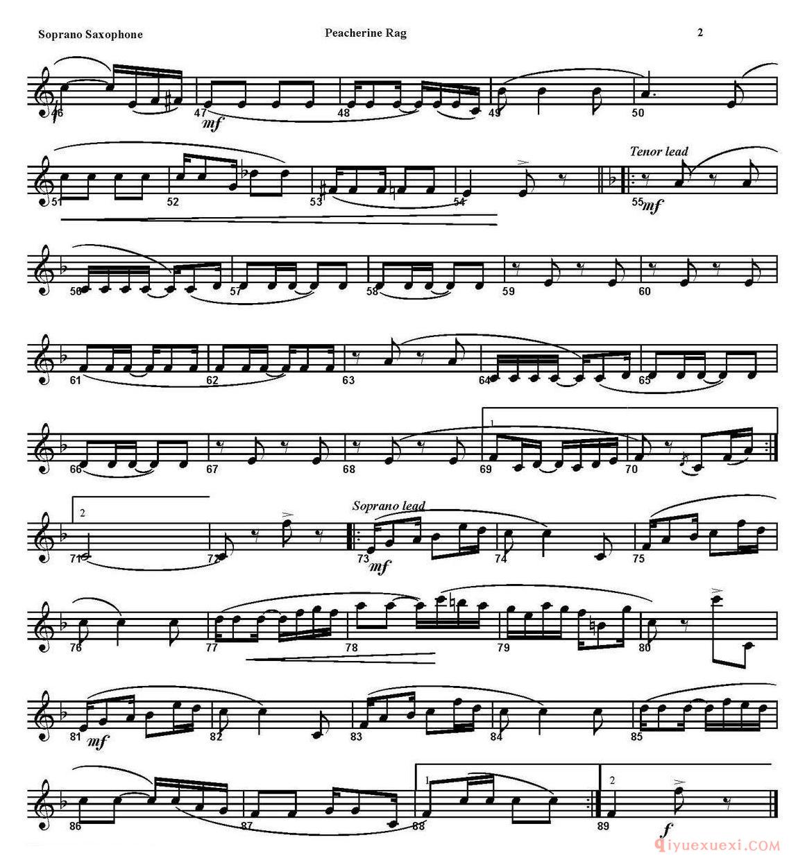 PEACHERINE RAG(四重奏·高音萨克斯分谱)