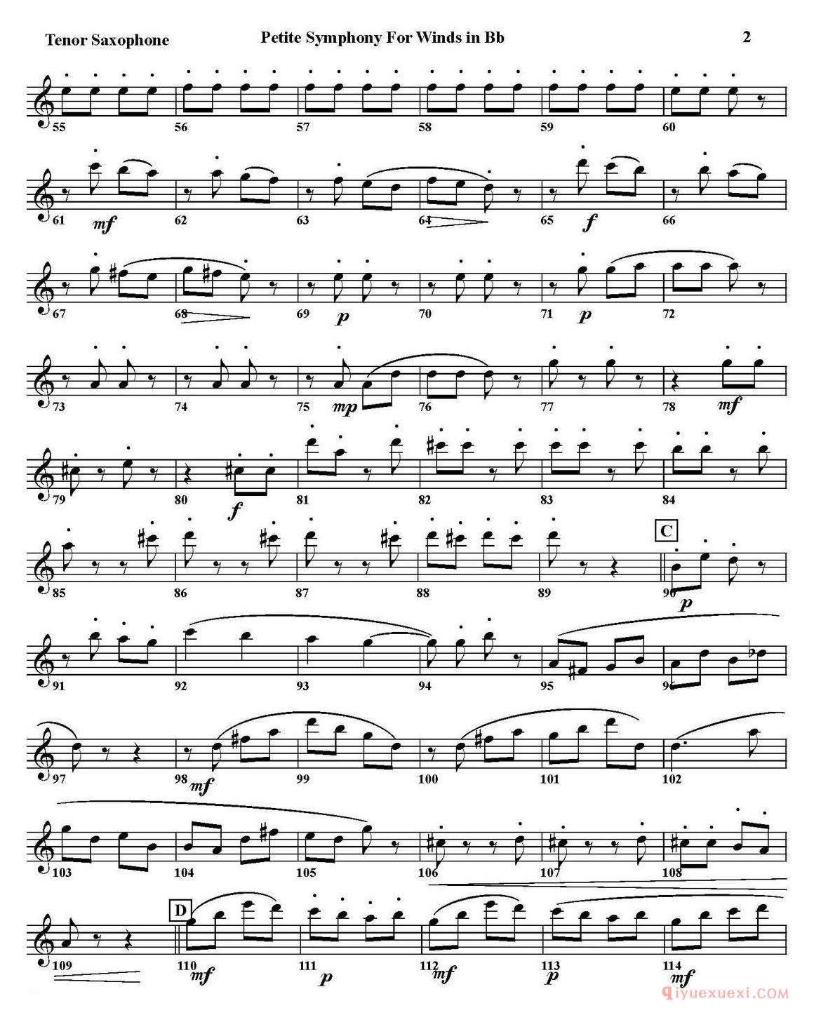 Petite Symphony For Winds in Bb（四重奏·次中音萨克斯分谱）