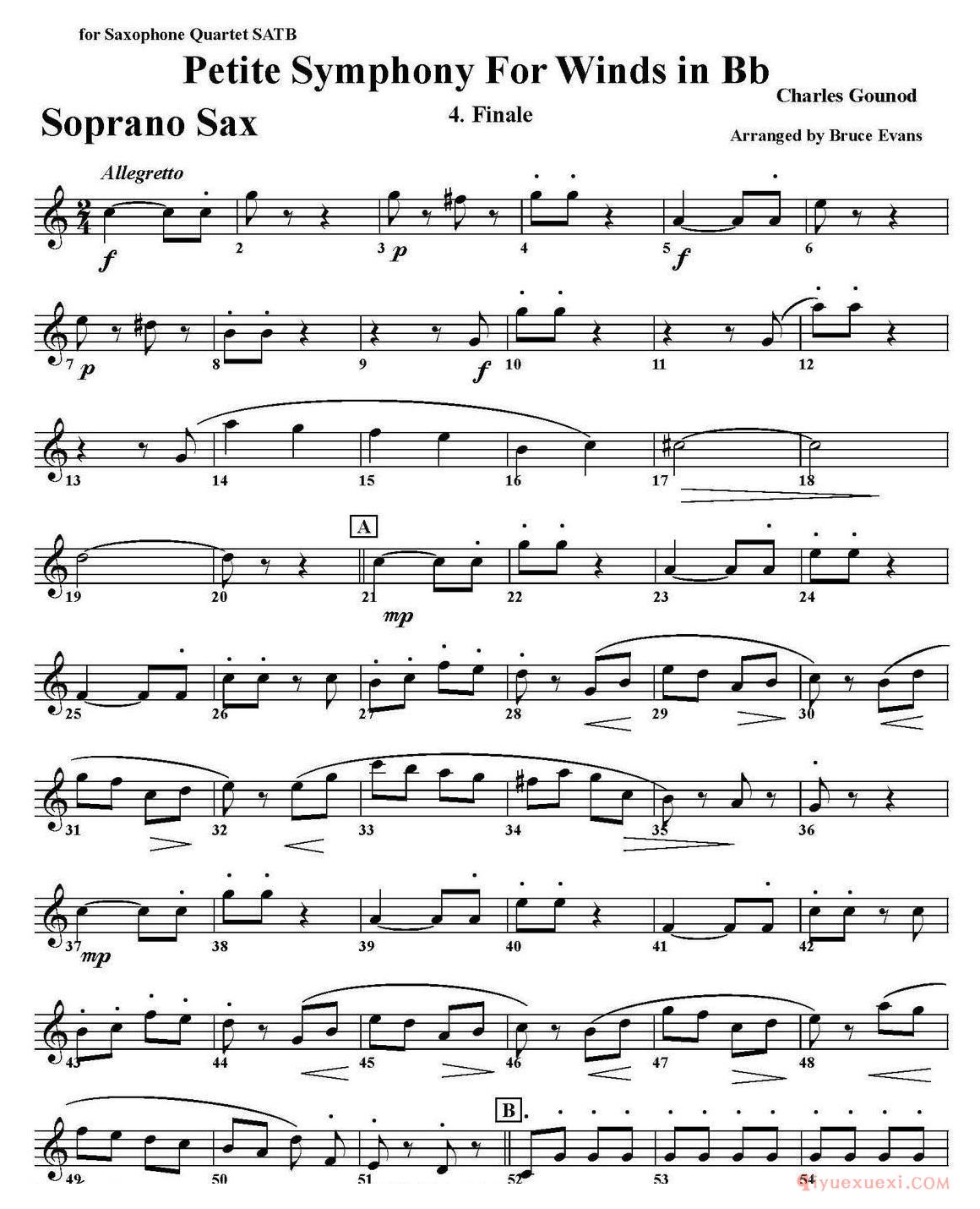 Petite Symphony For Winds in Bb(四重奏·高音萨克斯分谱)