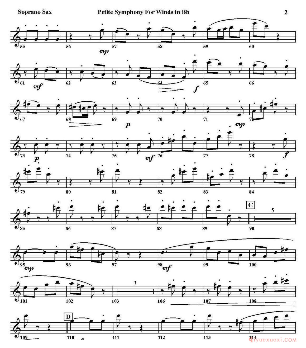 Petite Symphony For Winds in Bb(四重奏·高音萨克斯分谱)