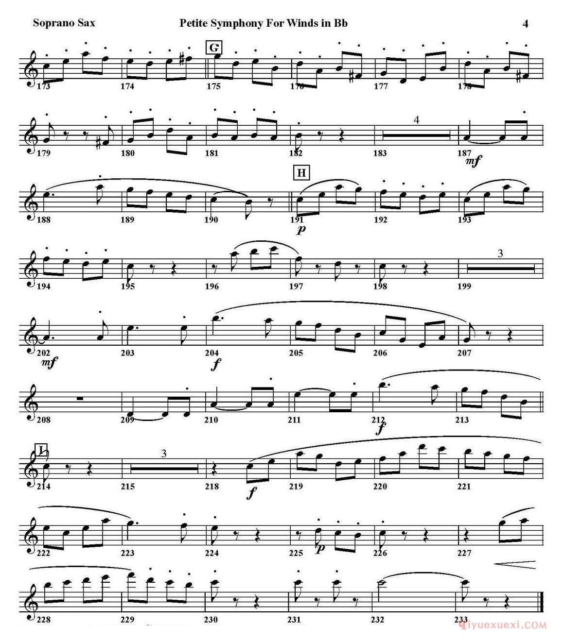 Petite Symphony For Winds in Bb(四重奏·高音萨克斯分谱)