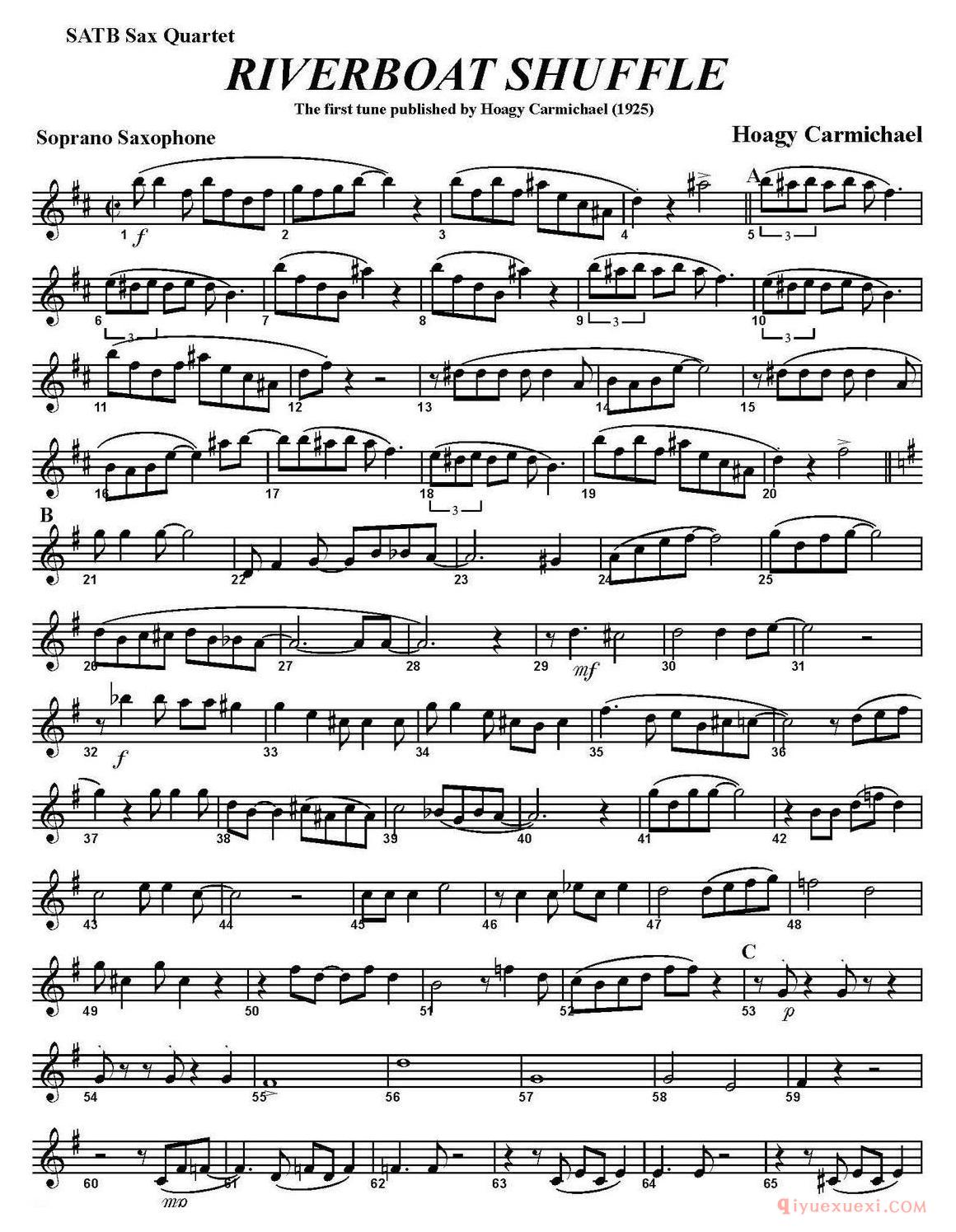 RIVERBOAT SHUFFLE(四重奏·高音萨克斯分谱)
