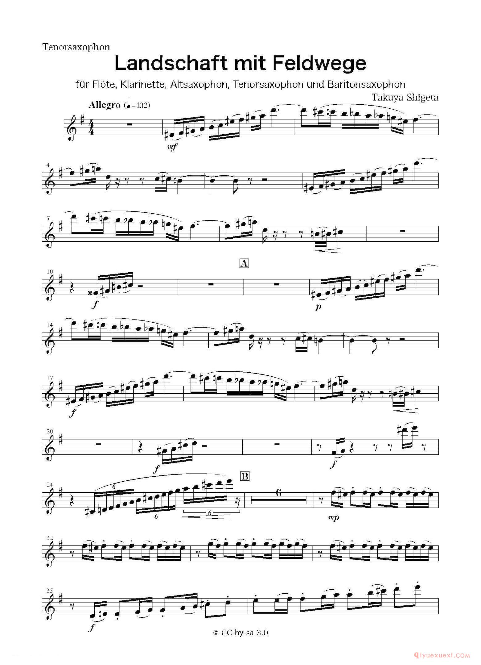 萨克斯谱[Landschaft mit Feldwege]木管五重奏、分谱