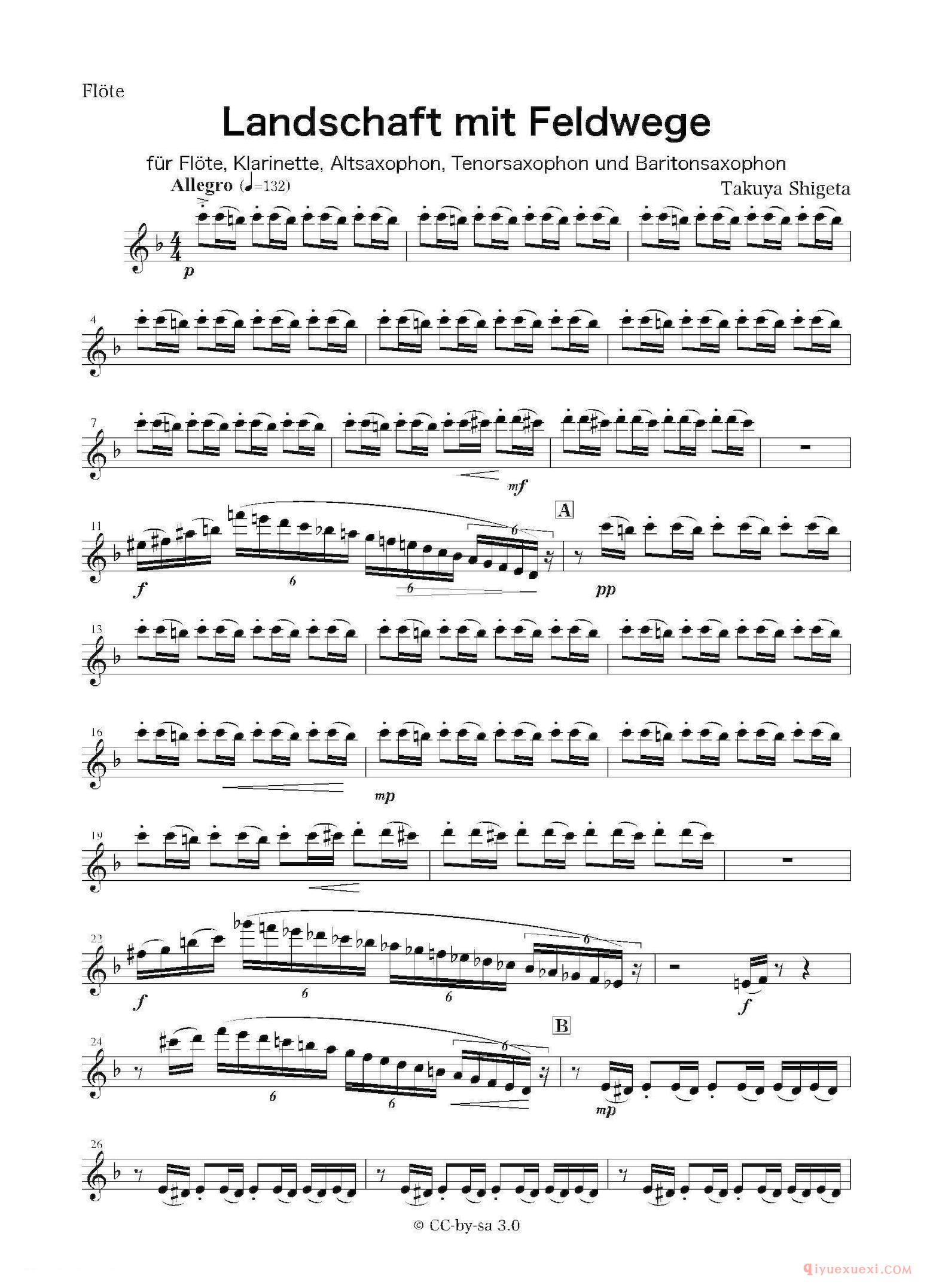 萨克斯谱[Landschaft mit Feldwege]木管五重奏、分谱