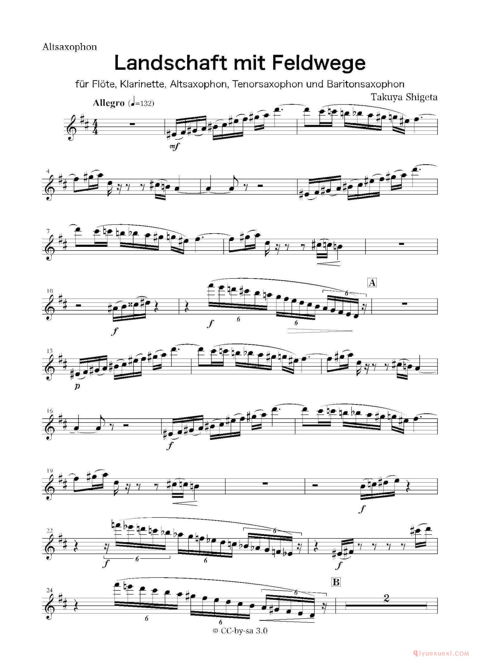 萨克斯谱[Landschaft mit Feldwege]木管五重奏、分谱