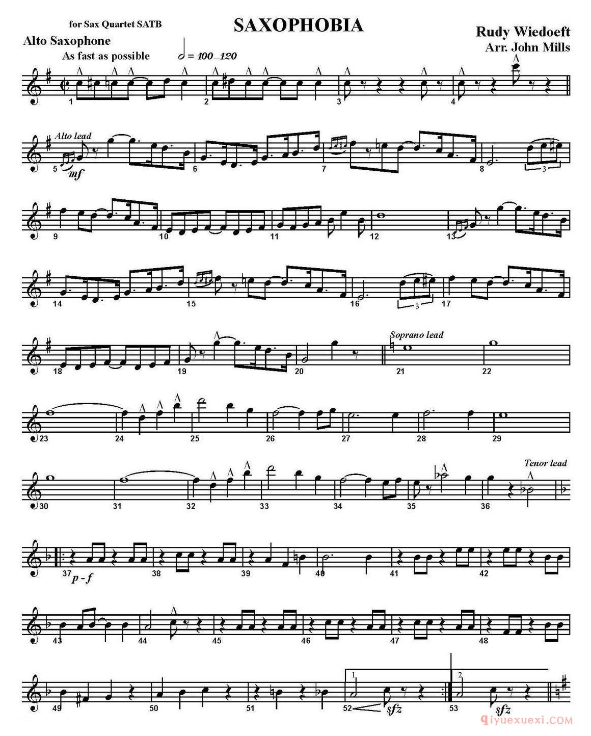四重奏·中音萨克斯分谱[SAXOPHOBIA]