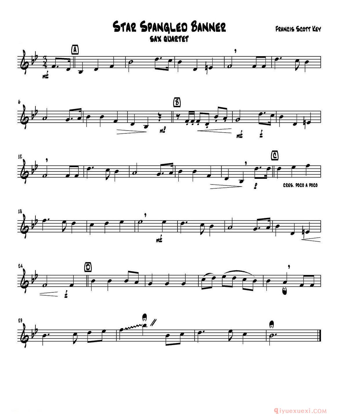 萨克斯谱[STAR SPANGLED BANNER]五重奏