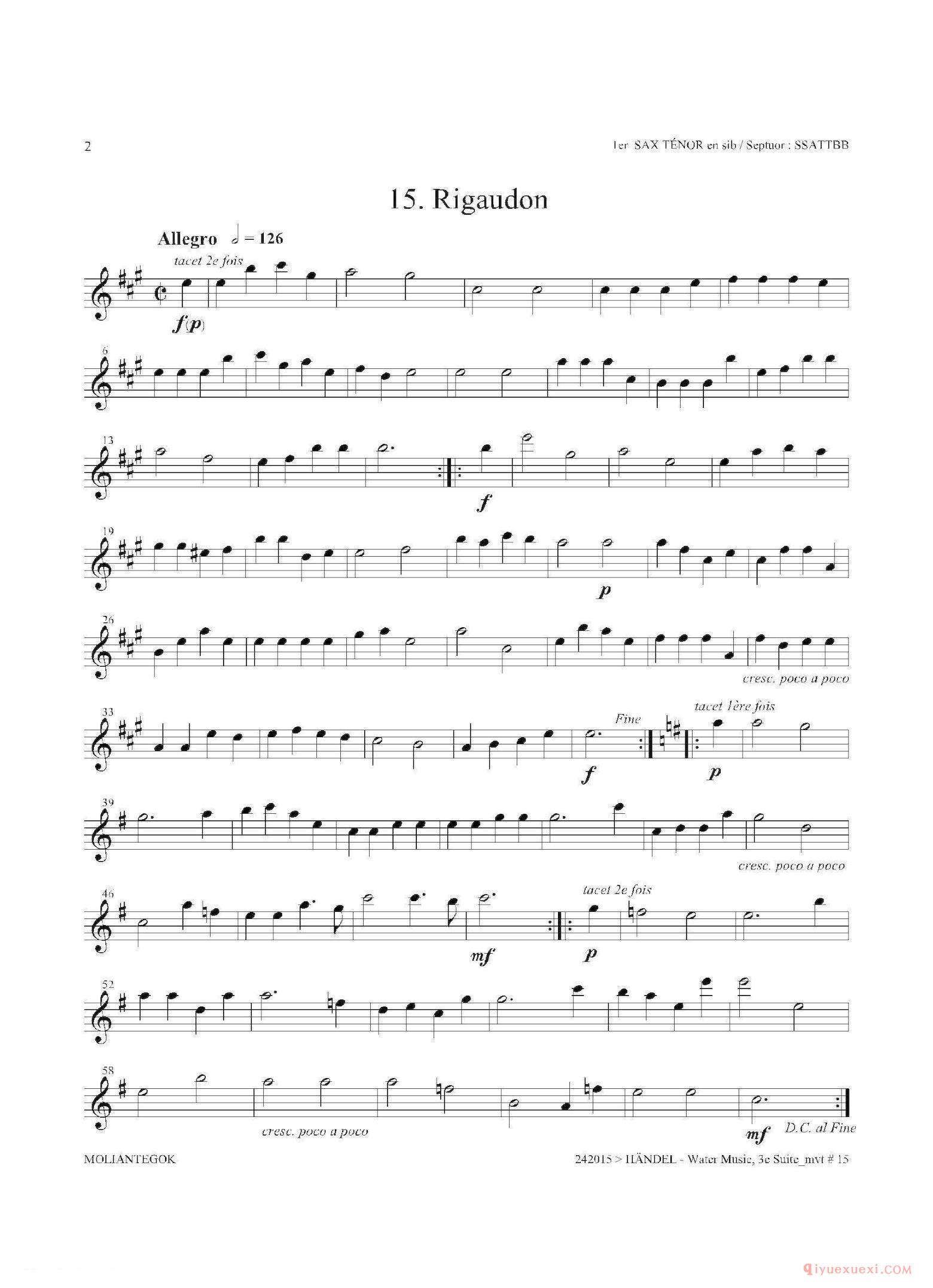 第一次中音萨克斯[Water Music/HWV.350 No.3]