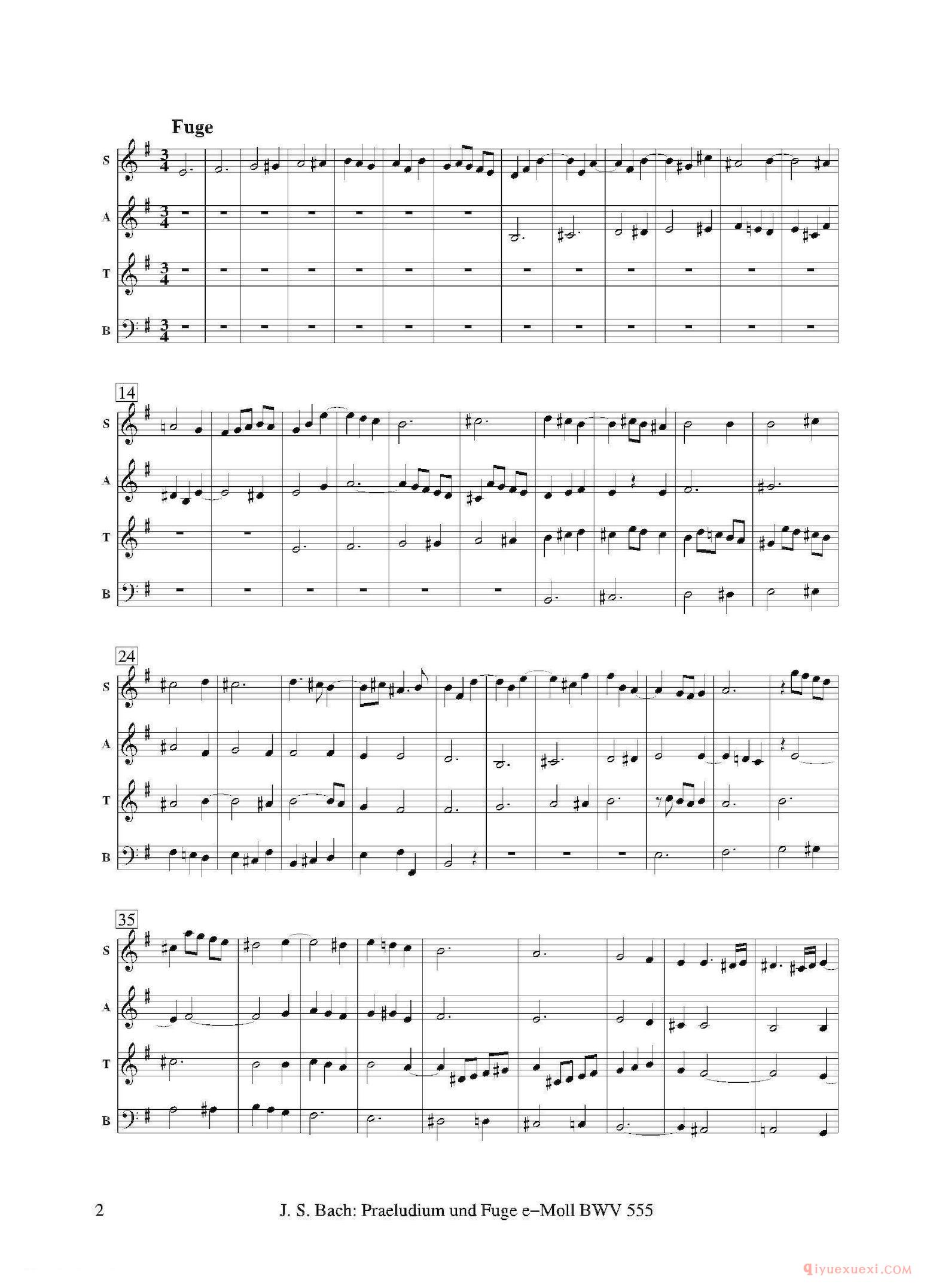 萨克斯谱[Praeludium und Fuge e-Moll]四重奏总谱+分谱
