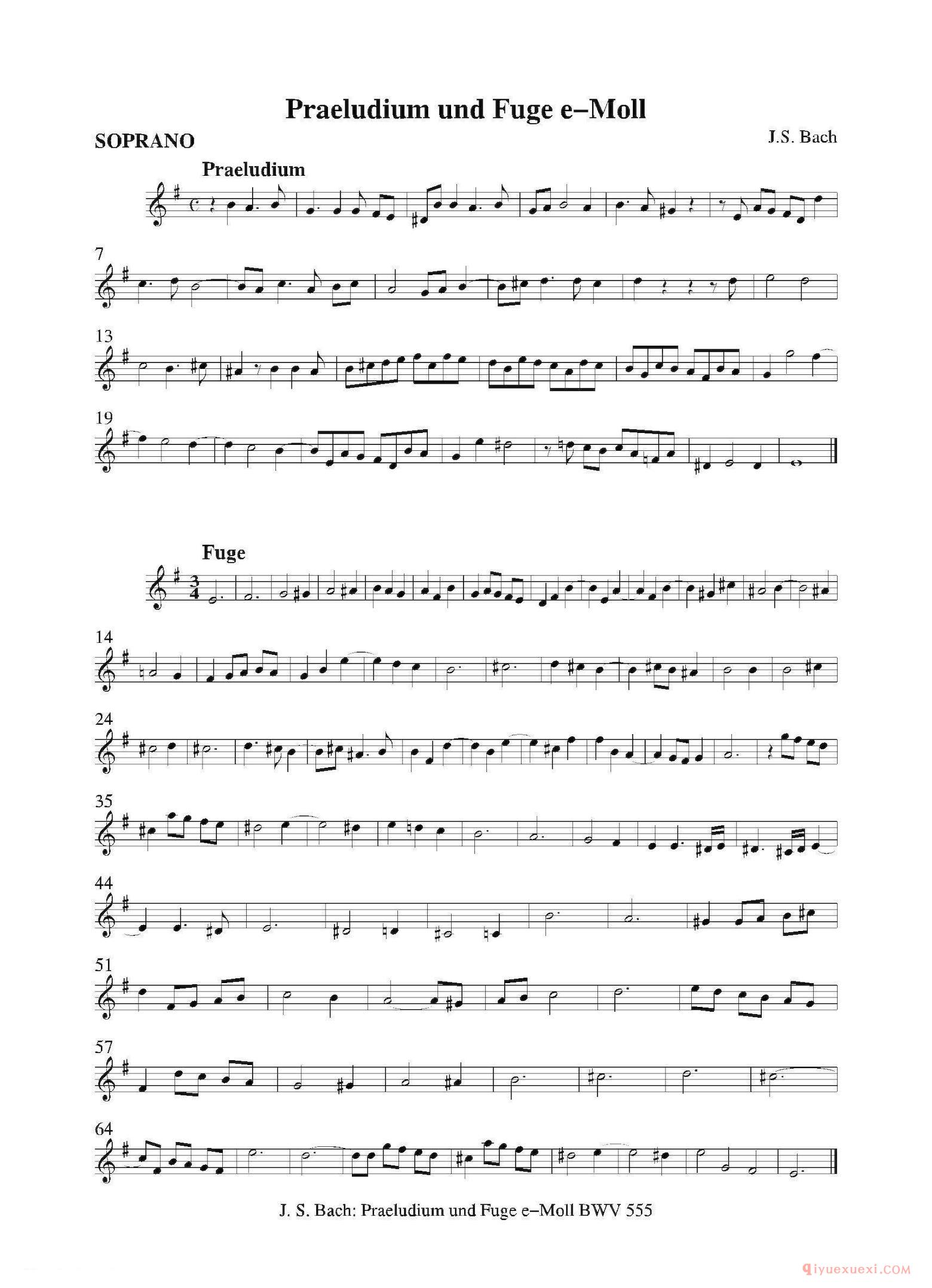 萨克斯谱[Praeludium und Fuge e-Moll]四重奏总谱+分谱