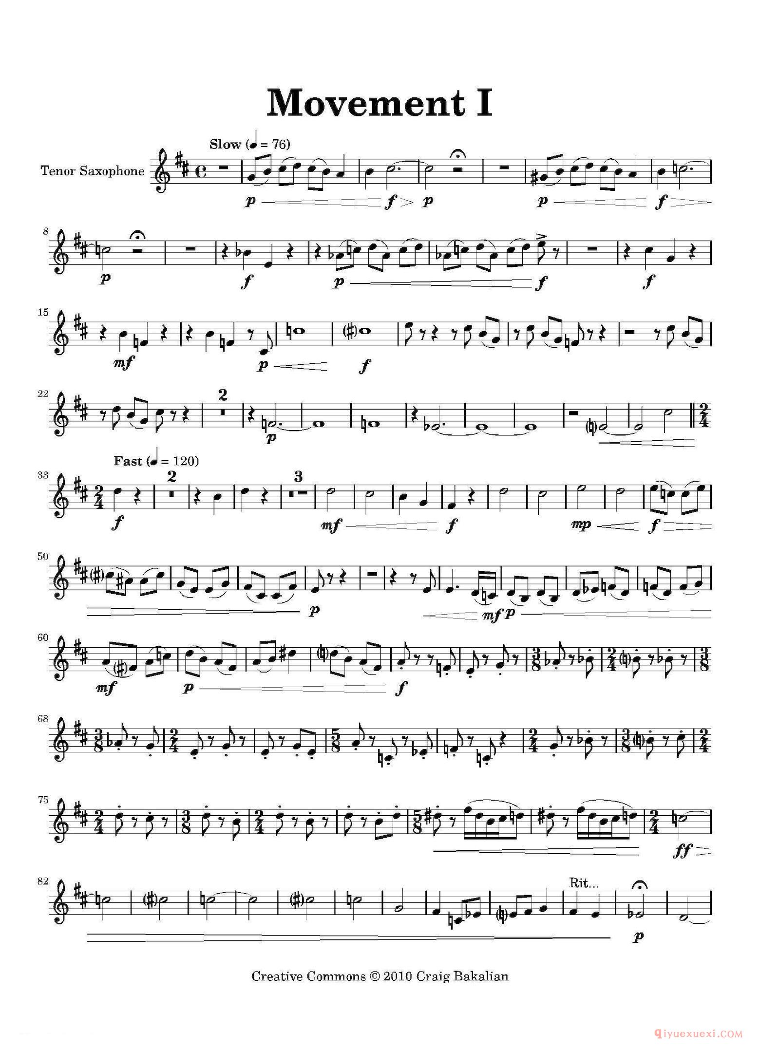 四重奏次中音萨克斯分谱[Movement]