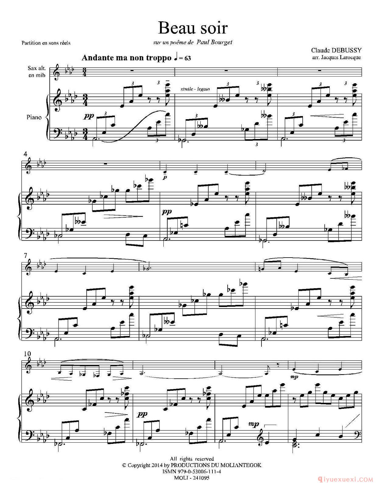 萨克斯谱[美丽的黄昏]1=降A中音萨克斯+钢琴伴奏