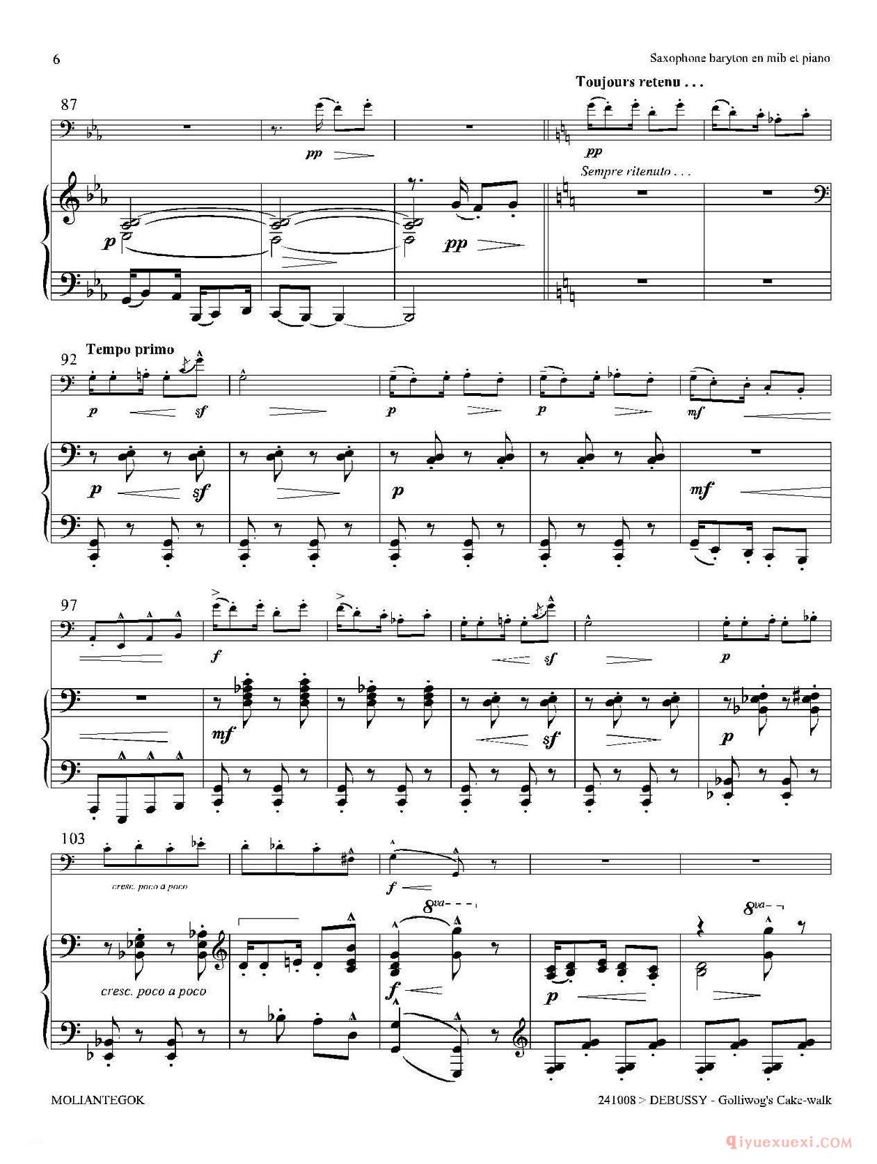 萨克斯谱[木偶步态舞]上低音萨克斯+钢琴伴奏