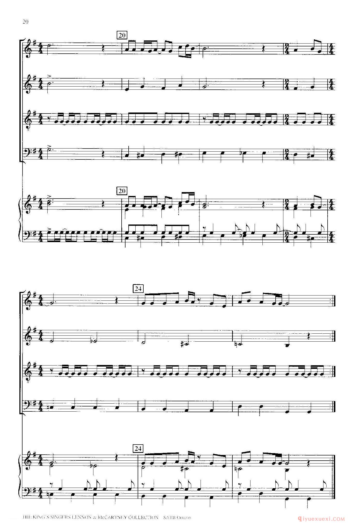 萨克斯谱[Blackbird]四重奏+钢琴伴奏