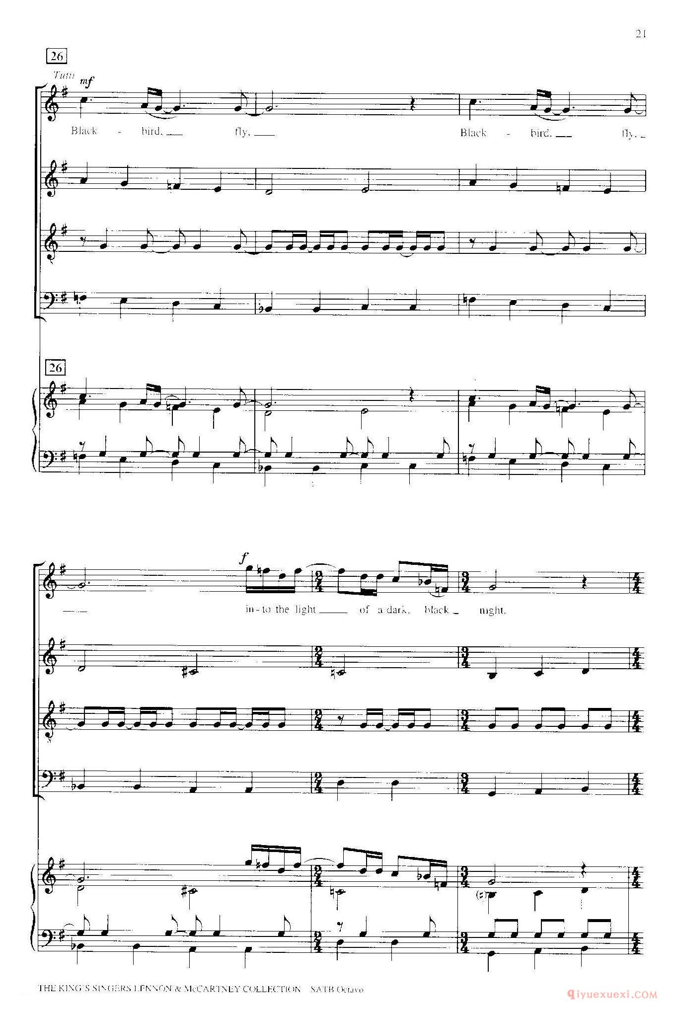 萨克斯谱[Blackbird]四重奏+钢琴伴奏