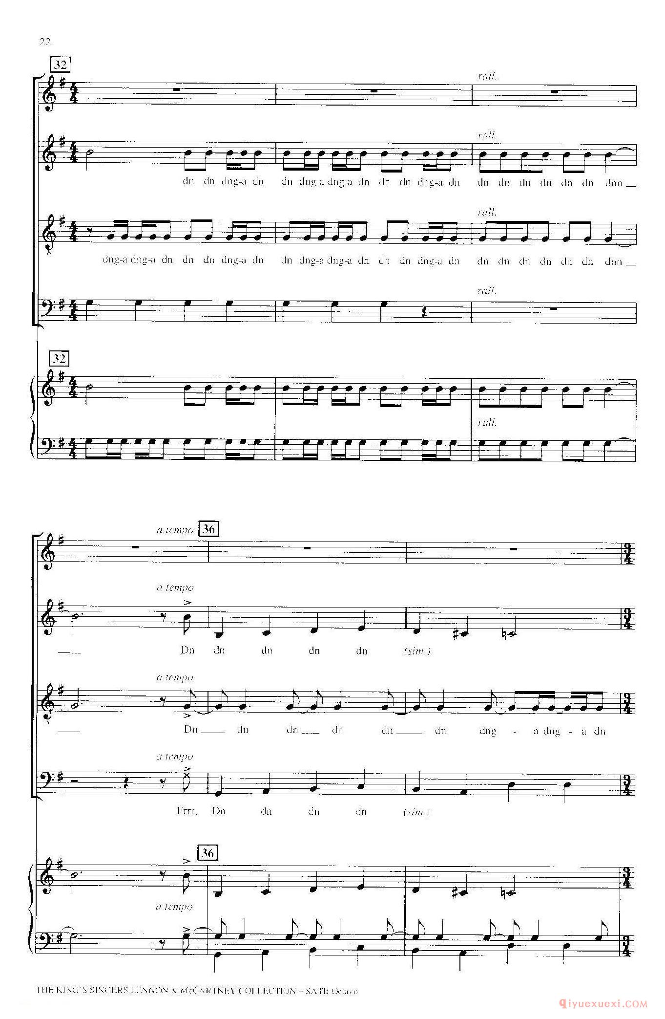 萨克斯谱[Blackbird]四重奏+钢琴伴奏