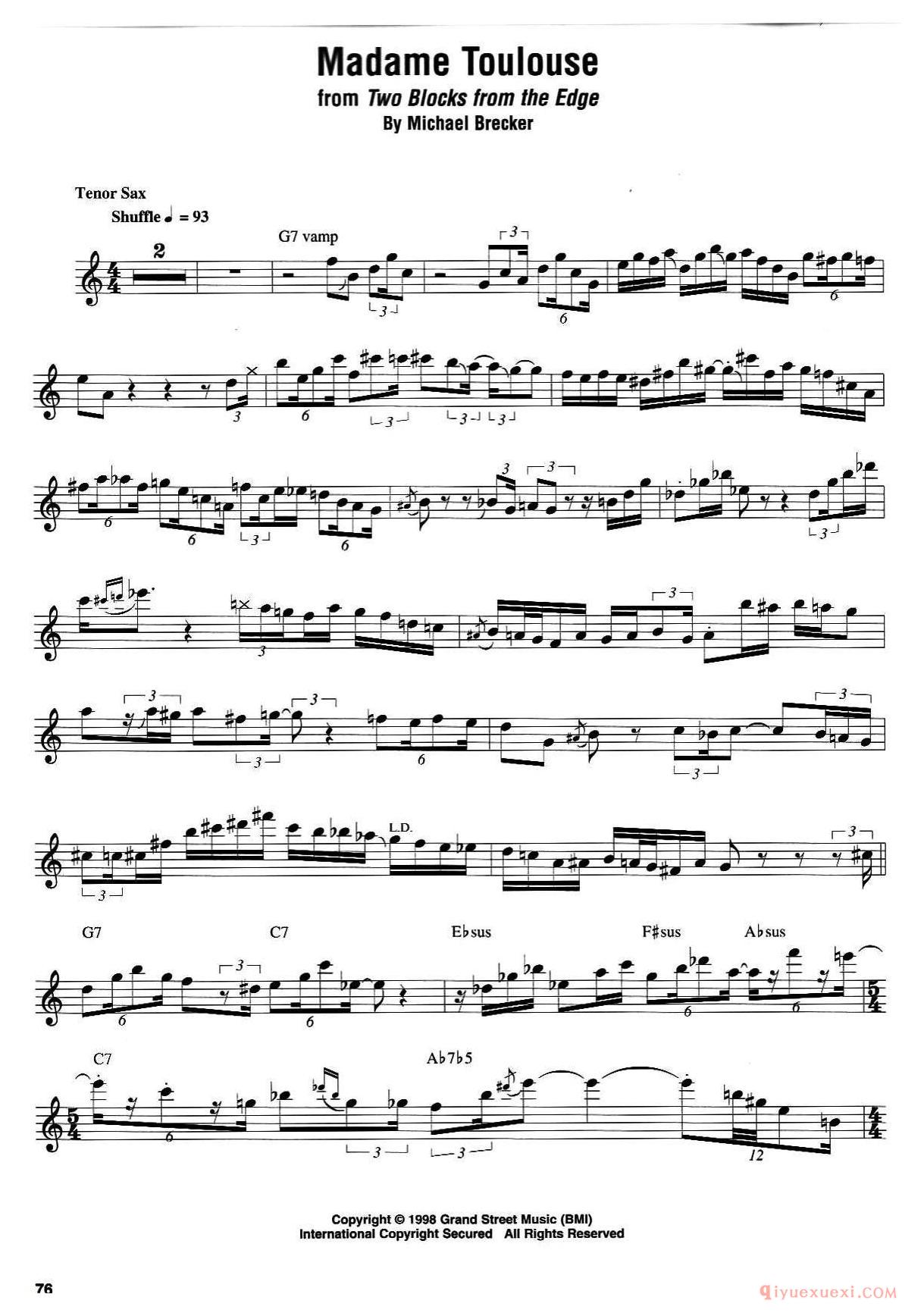 萨克斯谱[Madame Toulouse]