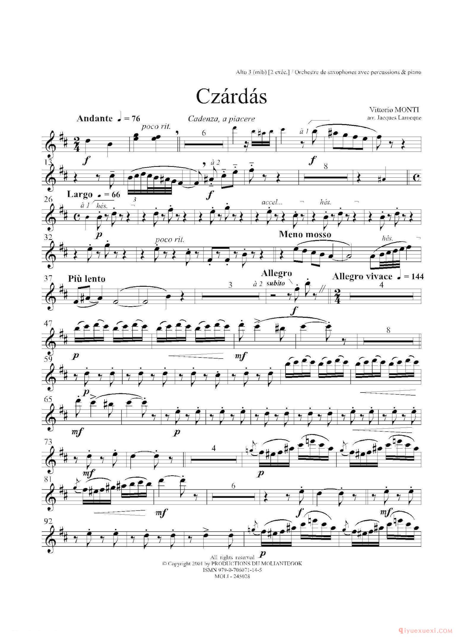 3支中音萨克斯[Czardas 查尔达斯]15重奏