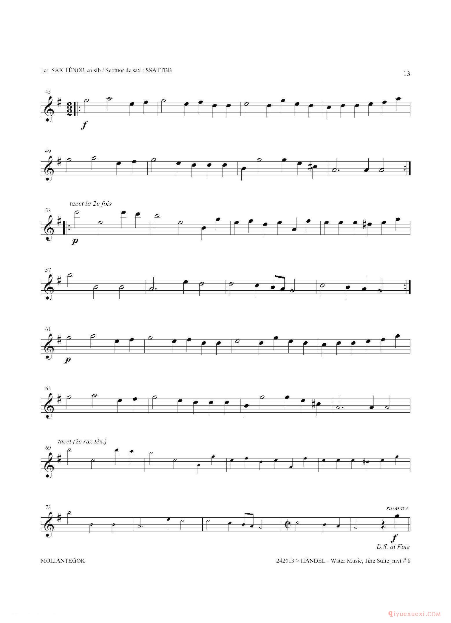 第一次中音萨克斯[Water Music（HWV.348 No.1]