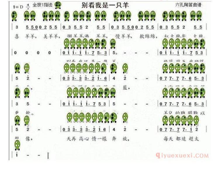 6孔陶笛谱子《别看我是一只羊》