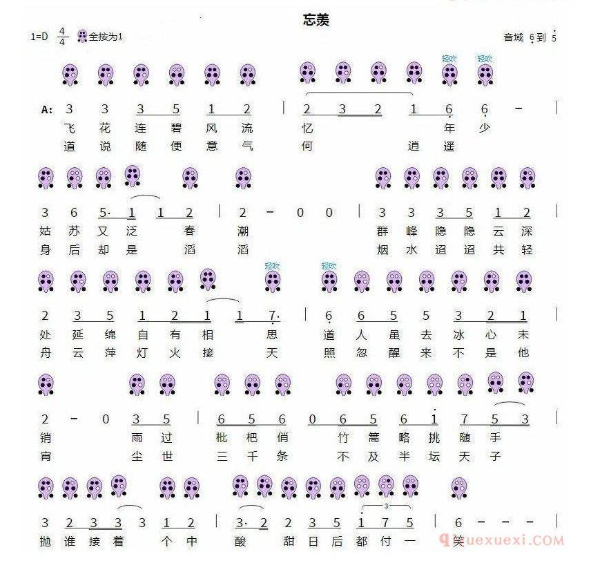 6孔陶笛谱子《忘羡》