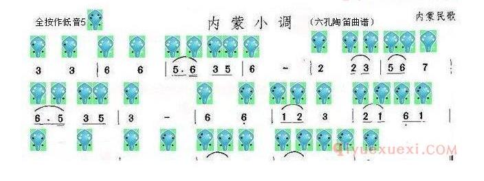 6孔陶笛谱子《内蒙小调》