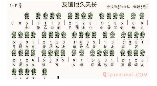 6孔陶笛谱子《友谊地久天长》