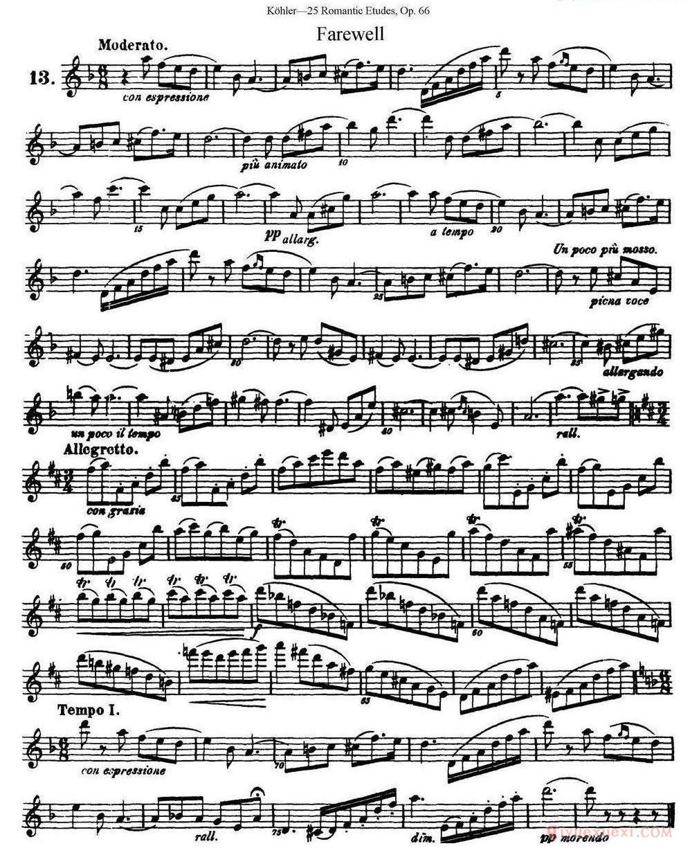 长笛谱网[25首浪漫练习曲作品66号]五线谱