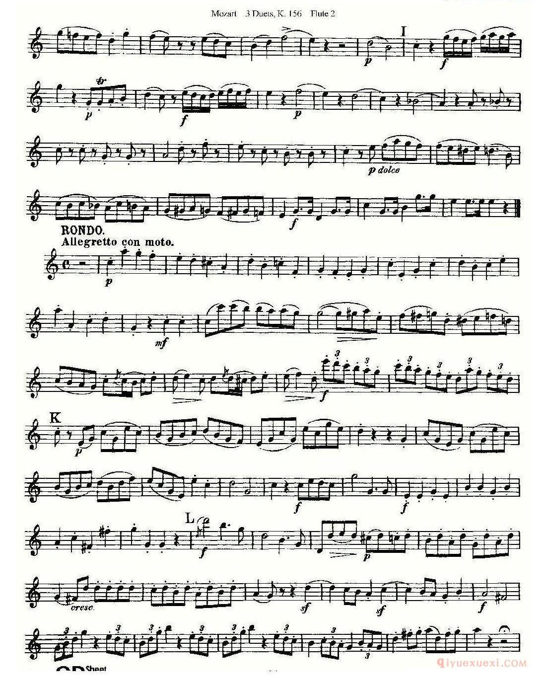 长笛谱子[3 Duets K.156 之第二长笛/二重奏三首 K156号]五线谱