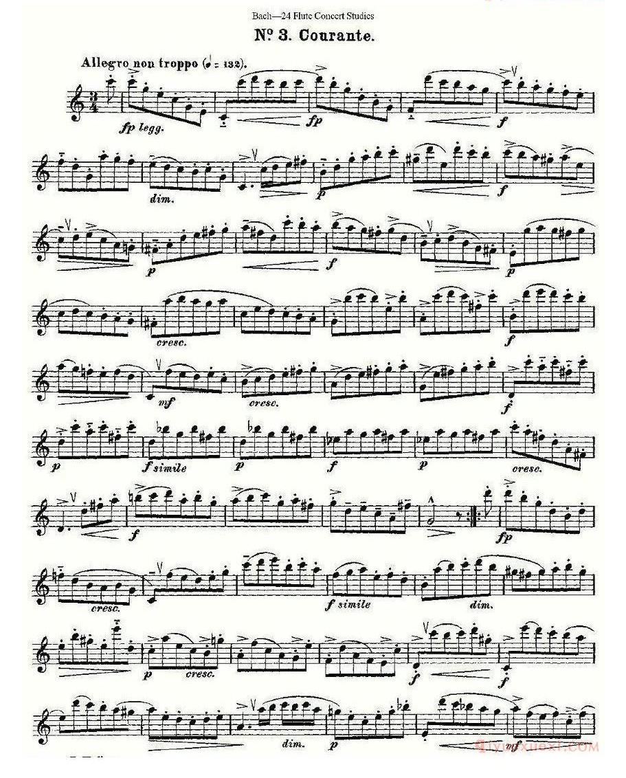 长笛谱网[Bach-24 Flutc Concert Studies/巴赫24首长笛音乐会练习曲]五线谱