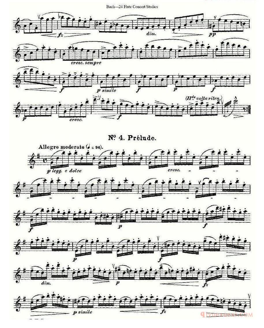 长笛谱网[Bach-24 Flutc Concert Studies/巴赫24首长笛音乐会练习曲]五线谱