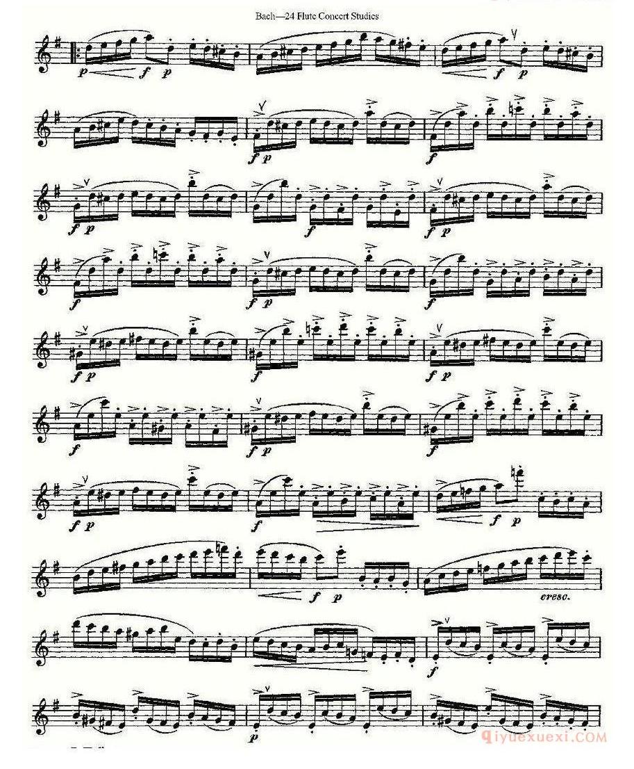 长笛谱网[Bach-24 Flutc Concert Studies/巴赫24首长笛音乐会练习曲]五线谱