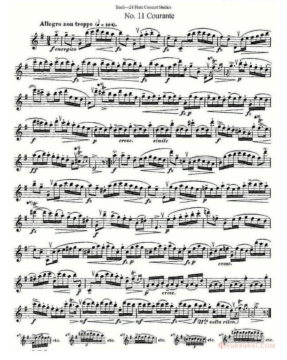 长笛谱网[Bach-24 Flutc Concert Studies/巴赫24首长笛音乐会练习曲]五线谱