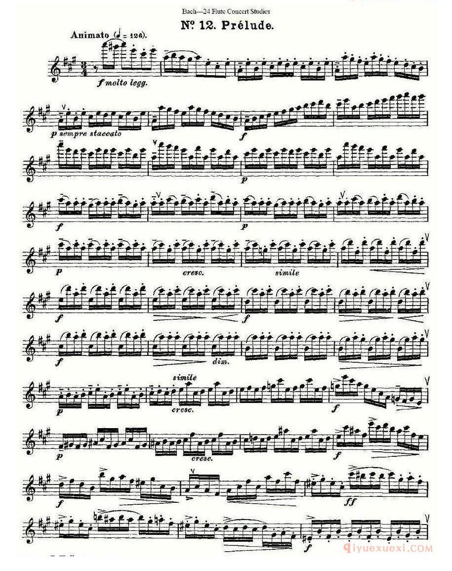 长笛谱网[Bach-24 Flutc Concert Studies/巴赫24首长笛音乐会练习曲]五线谱