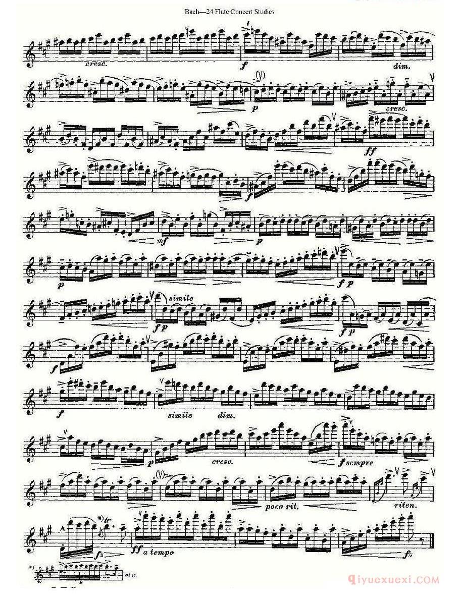 长笛谱网[Bach-24 Flutc Concert Studies/巴赫24首长笛音乐会练习曲]五线谱