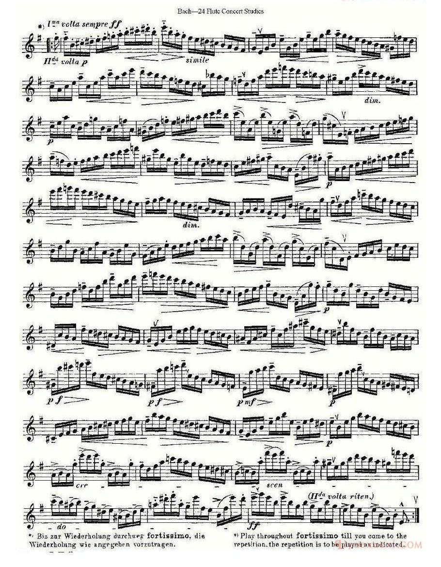 长笛谱网[Bach-24 Flutc Concert Studies/巴赫24首长笛音乐会练习曲]五线谱