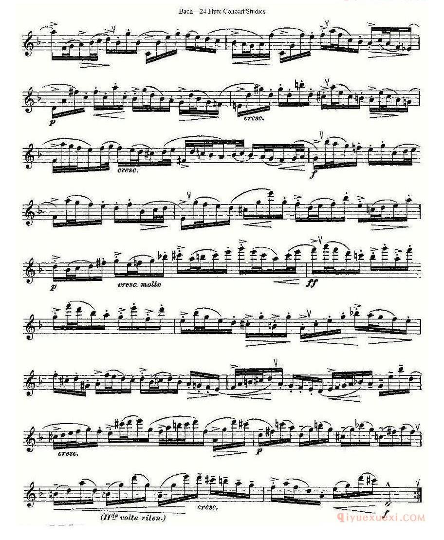 长笛谱网[Bach-24 Flutc Concert Studies/巴赫24首长笛音乐会练习曲]五线谱