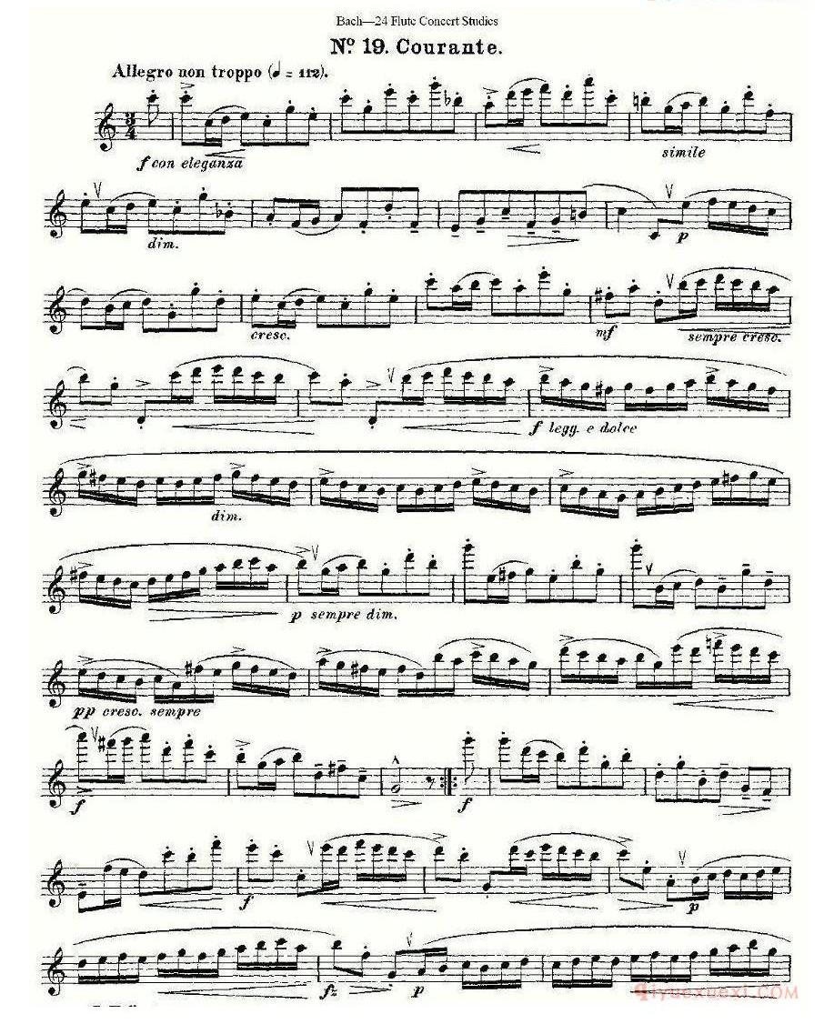 长笛谱网[Bach-24 Flutc Concert Studies/巴赫24首长笛音乐会练习曲]五线谱