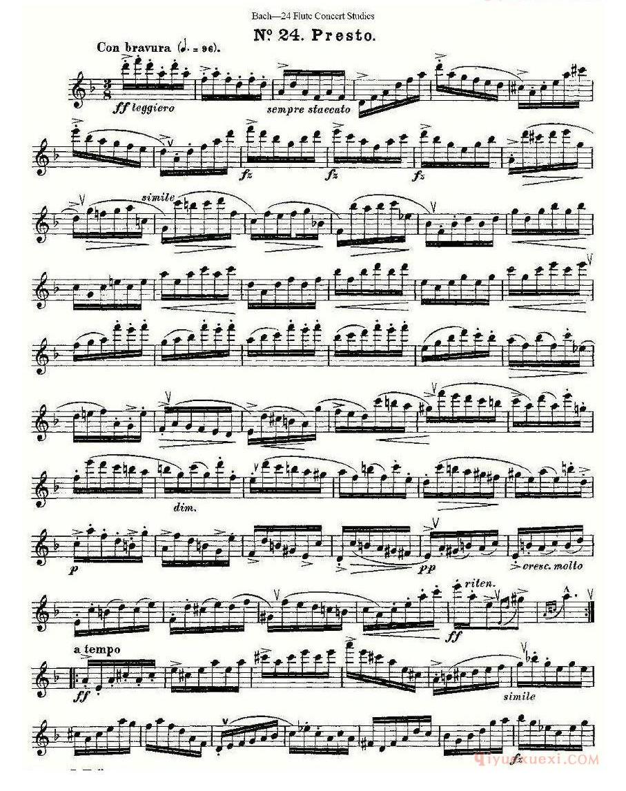 长笛谱网[Bach-24 Flutc Concert Studies/巴赫24首长笛音乐会练习曲]五线谱
